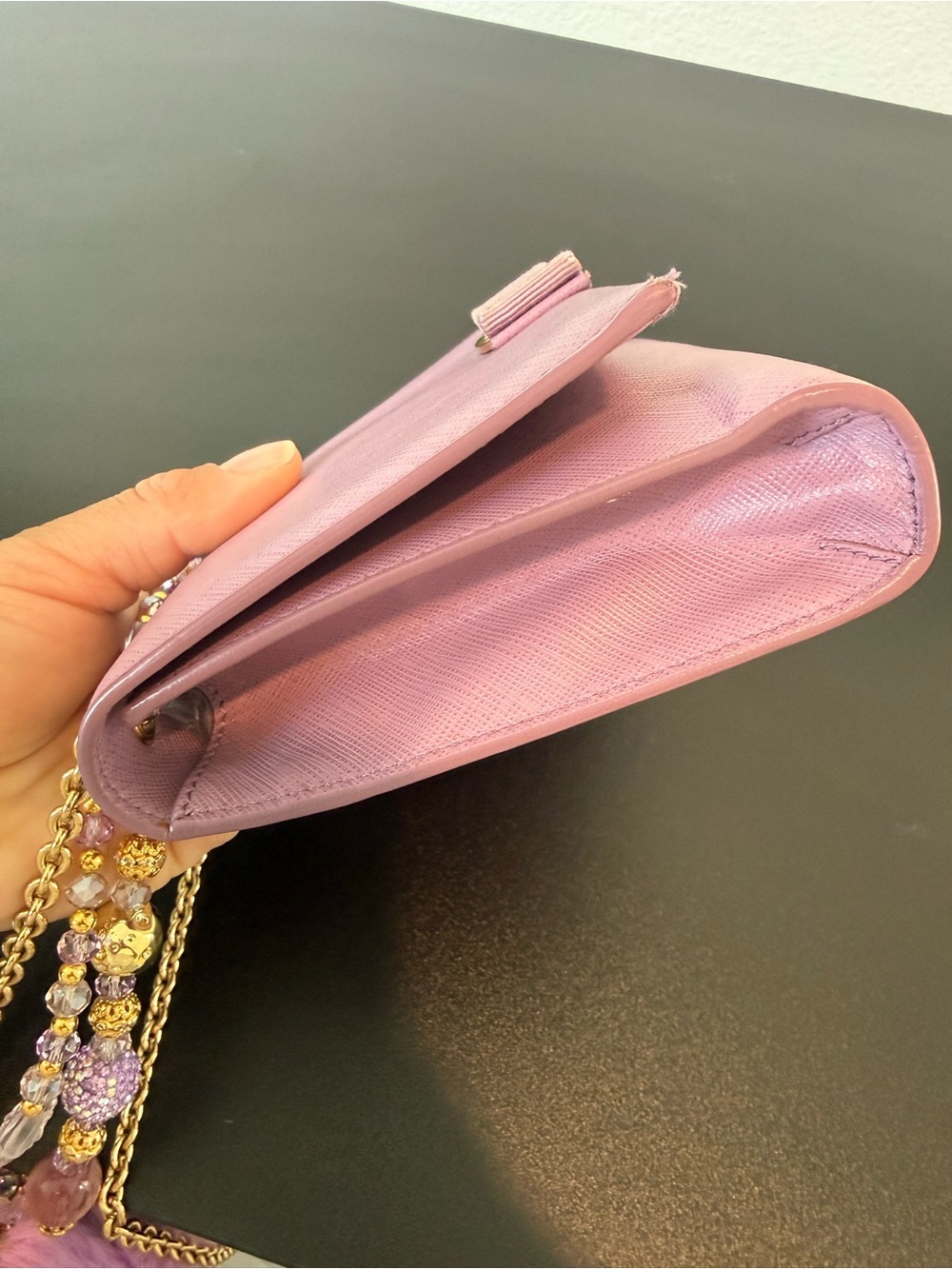 Authentic Salvatore Ferragamo Vara Bow Lilac leather clutch/crossbody - Picture 5 of 16